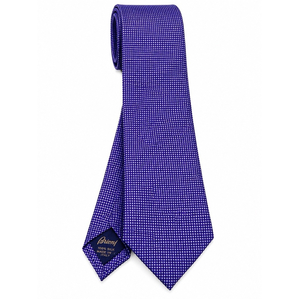 Brioni 100% Silk Neck Tie Purple Geometric Micro Print Luxury Italy Designer